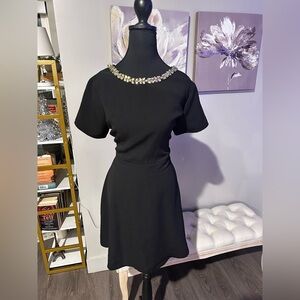 NWT One Clothing Black Mini Dress with Embellished Neckline size Large